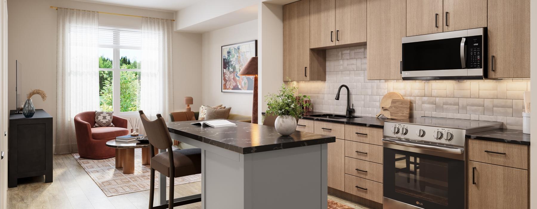 a kitchen with a large island