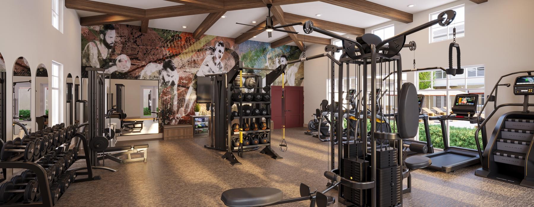a gym with exercise equipment