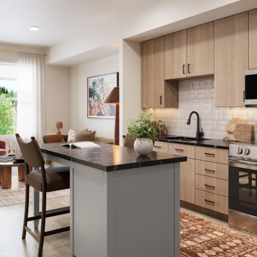 a kitchen with a large island