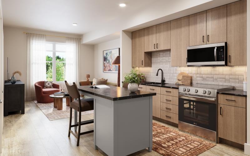 a kitchen with a large island