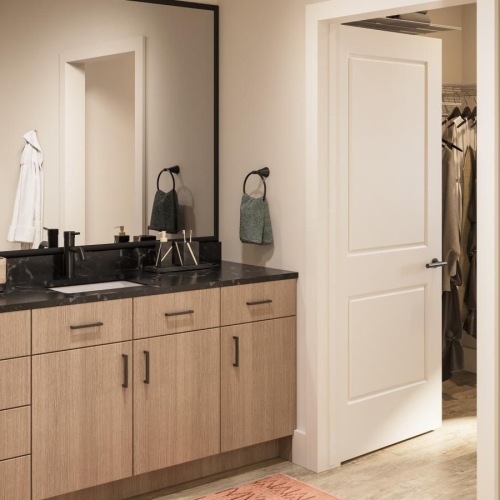 a bathroom with a sink and a rug